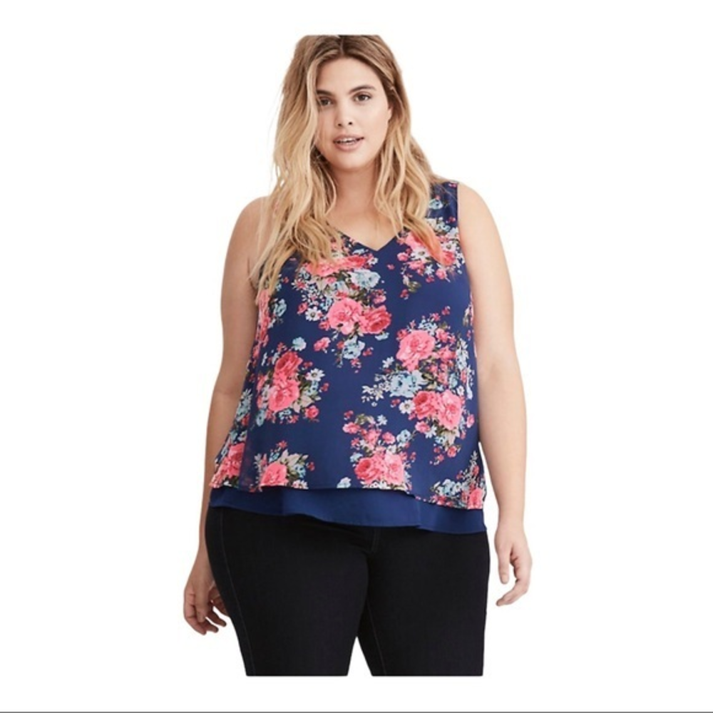 Torrid Floral Print Chiffon Layered Tank Top‎ -Size 3